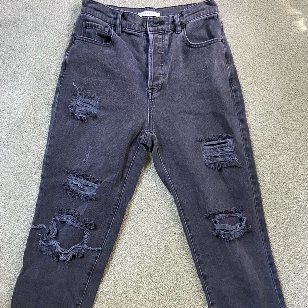PacSun womens black ankle length ripped jeans size 26 with button fly
